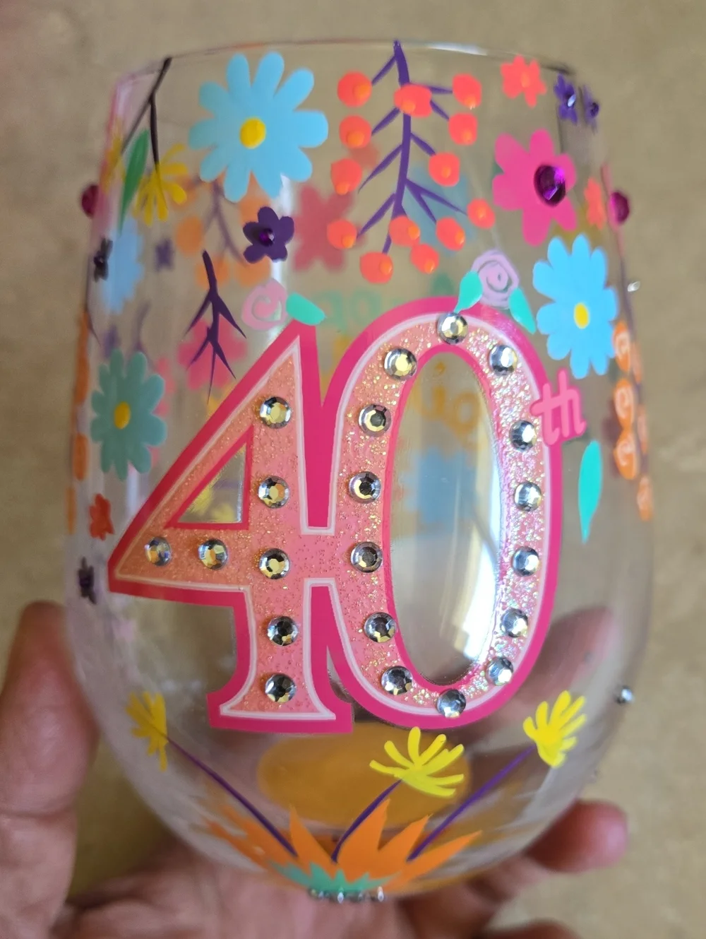 40th Birthday Stemless Wineglass